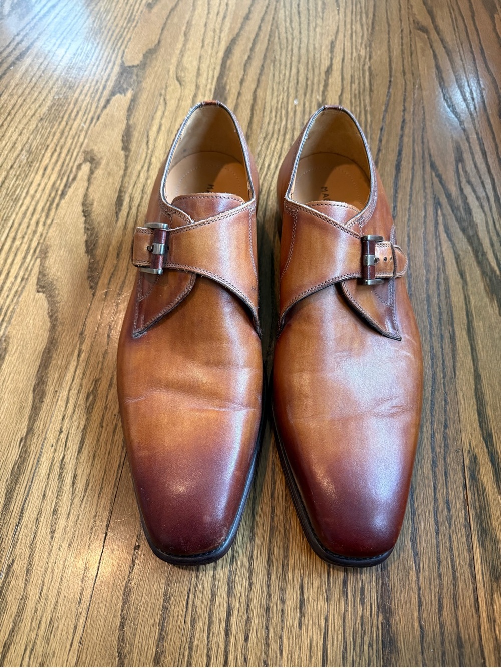 Magnanni Two-Tone Tan to Burnt Brown Leather Monk Strap Shoes